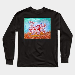 Abstract Horse Acrylic Painting - Red Variant Long Sleeve T-Shirt